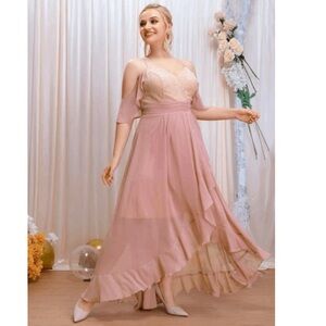 SHEIN 2X Cold Shoulder Dress Blush w Ruffles Prom‎ Wedding